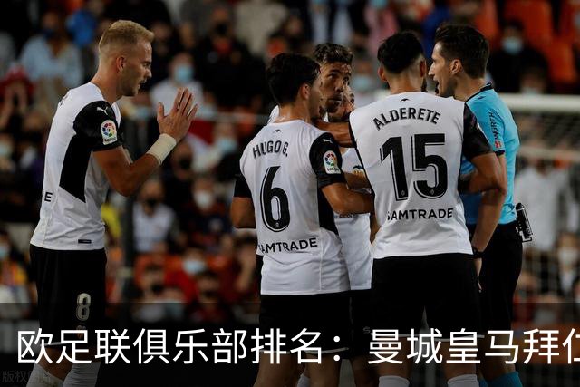 欧足联俱乐部排名：曼城皇马拜仁前3